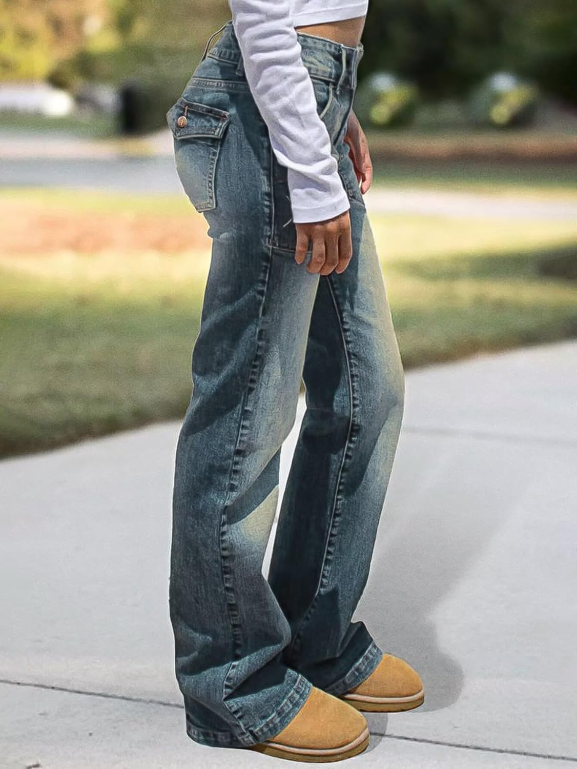 Flamingals Wide Leg Jeans for Women Low Rise Baggy Stretchy Straight Leg Bootcut Denim Pants - Image 3