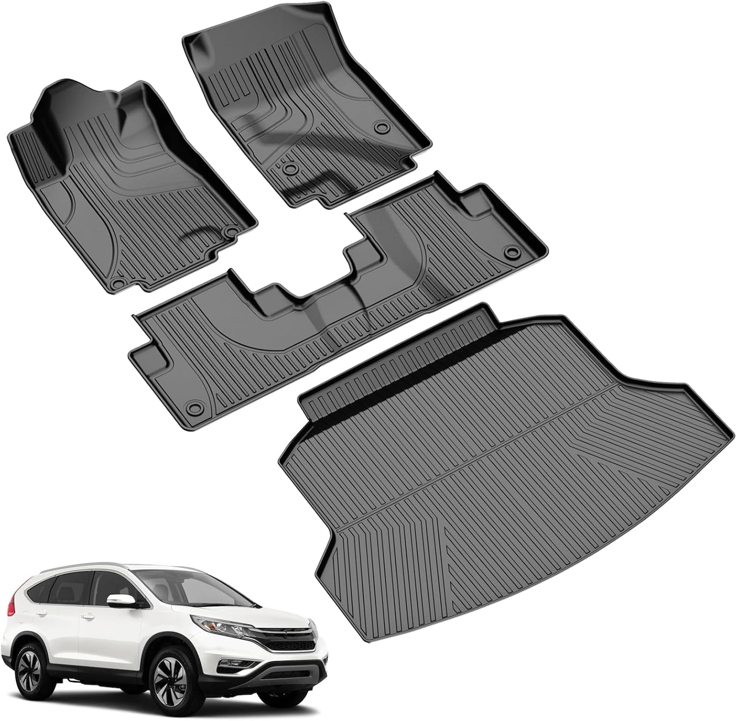 Floor Mats & Cargo Liner Fit for Honda CRV CR-V 2012-2016 LX, SE & EX (Not Fit EX-L & Touring Models) - All Weather Protection Car Floor Liners with Trunk Mat - 1st and 2nd Row Full Set Car Mats Black Floor Mats&Cargo Liner 2012-2016 CRV