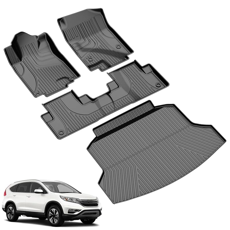 Kit de Tapetes Automotivos e Tapete de Porta-Malas em TPE para Honda CR-V 2012–2016 LX, SE e EX, Preto, 4 peças