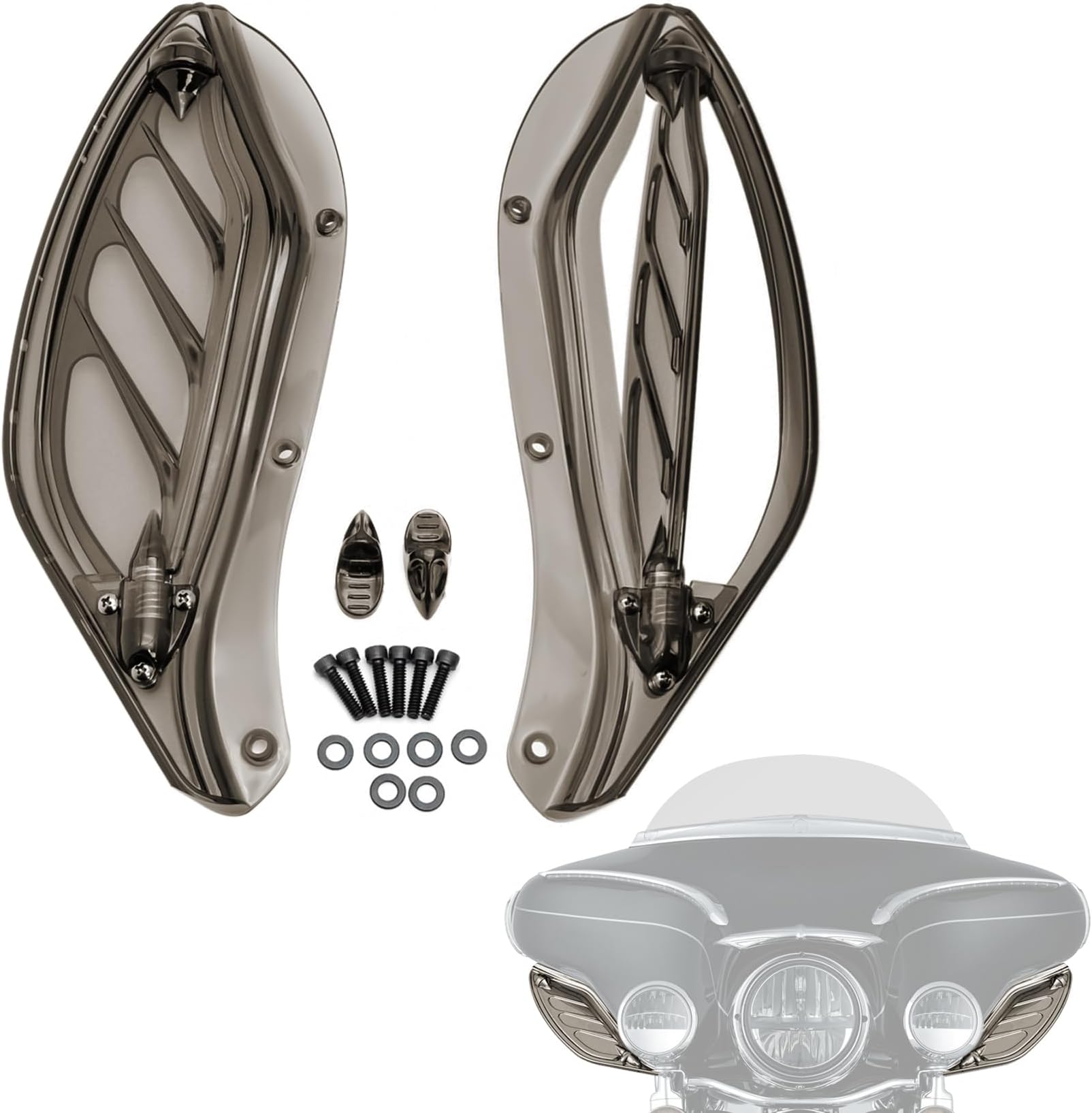 Smoke Upper Fairing Adjustable Air Deflectors Fairing Side Wing Windshield Compatible for Harley Touring 1996-2013