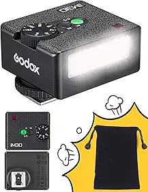 Godox Flash GODOX iM30 Mini Flash - Flash de câmera GN 15, 7 níveis de potência, mini flash manual IM 30 para Canon/Sony zv1/Sony zve10/Ricoh gr3/Fuji f1-230 Flashes de potência total/6500K ± 200K