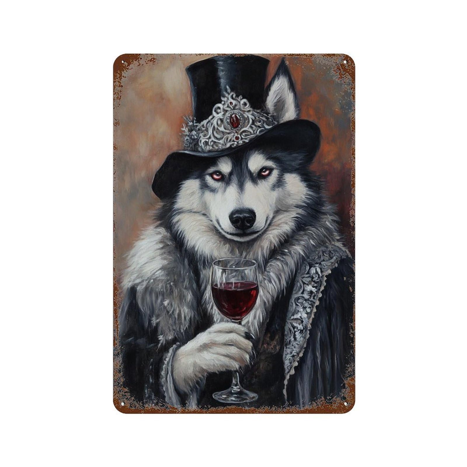 Steampunk Wolf with Wine Rust Effect Tin Sign 11.8"x7.9", Farmhouse Wall Decor for Living Room, Hallway And Home Decor