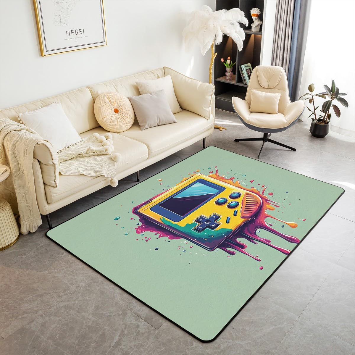 Loussiesd Dywan do salonu dla graczy, 150 x 200 cm, gamingowy dywan akcentujący dla chłopców, dziewcząt, nastolatków, nowoczesny kontroler konsoli do gier, wewnętrzna mata podłogowa, joystick,