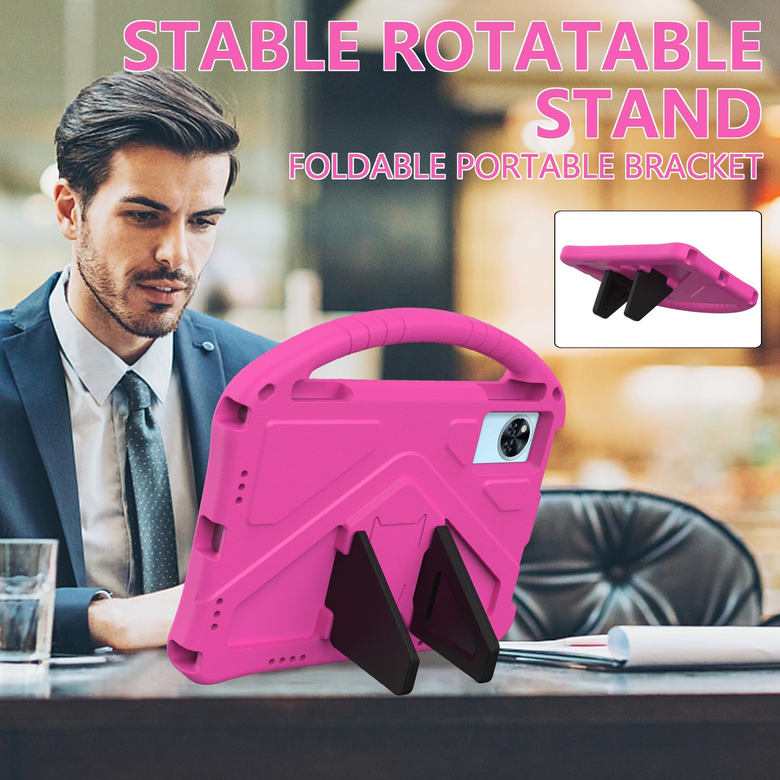 Compatibile con Doogee U11 2025, custodia protettiva leggera compatibile con tablet Doogee U11 per bambini, custodia protettiva con supporto con tracolla (rosso rosa)