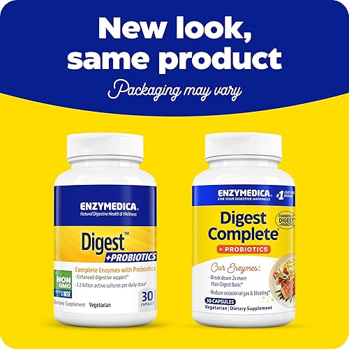 Miniatura 2 de Enzymedica, Digest Basic + probióticos, enzimas suaves para la salud digestiva, descompone carbohidratos, grasas y proteínas con proteasa, amilasa y