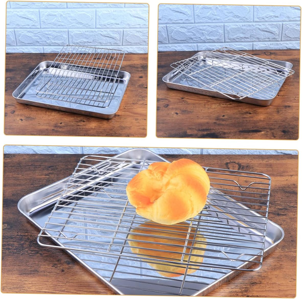 Garneck Cookie Baking Tray Rack Baking Ware Easy to Carry Sheet Pan Wire Rack for