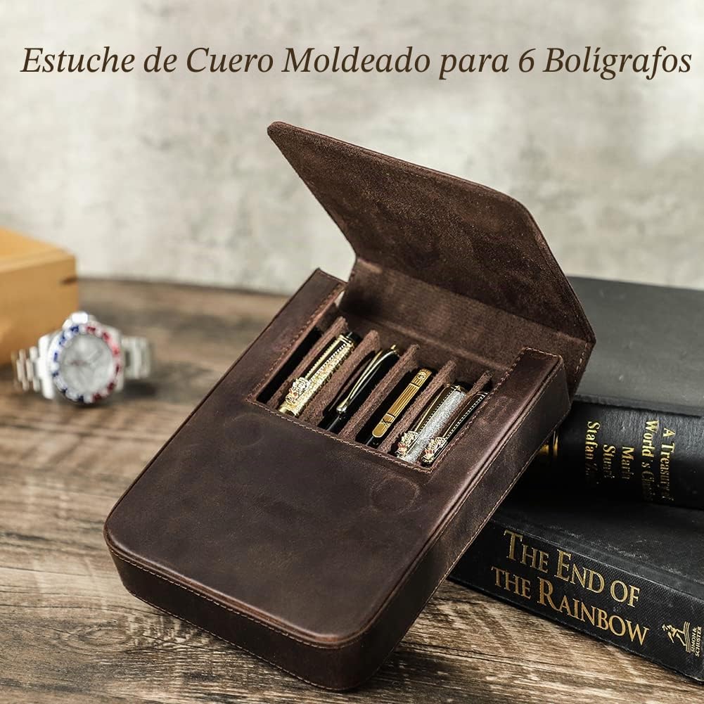 CONTACTS Estuche de Piel 6 Funda bolígrafos, Soporte bolígrafos Vintage Funda Protectora para Viajes, Elegante Accesorio de Escritorio,Caja organizadora de lápices