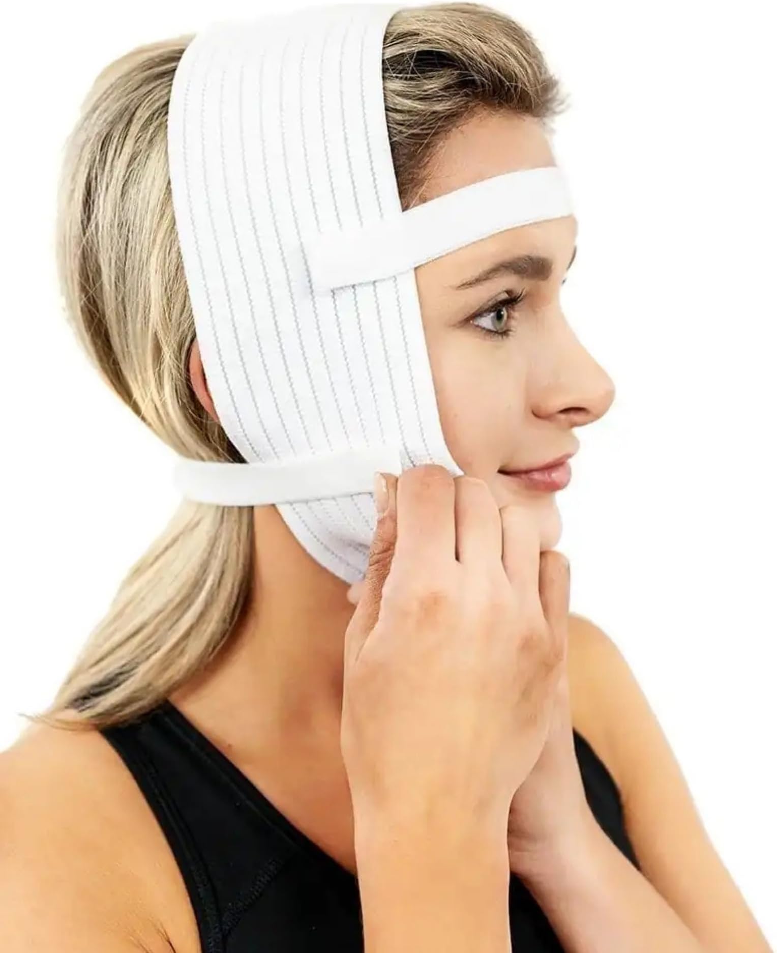 ContourMD Post Surgery Neck & Chin Compression Wrap – Facelift Compression Garment, TMJ Relief, Chin Lifting Mask, Chin Strap, Neck Strap, Face Wrap for Recovery, White One Size Fits All (S20)