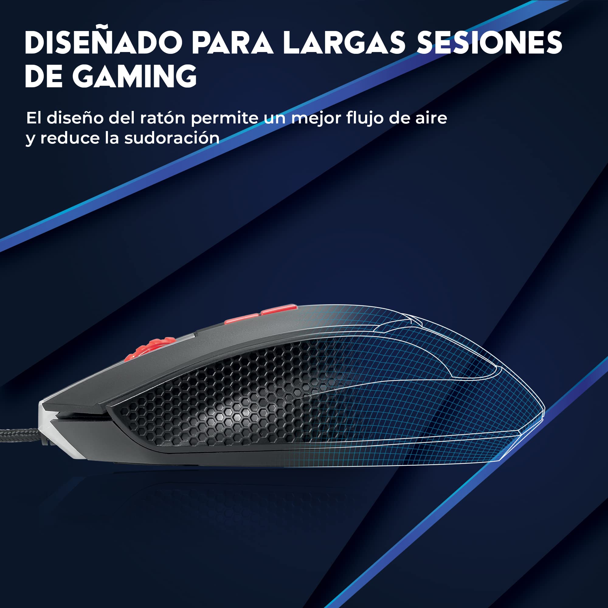DR1TECH Hunter+ Ratón Gaming Profesional [5 Pesas Extraíbles + Triple Fire] - 9 Teclas hasta 4200 dpi - Ratón Ergonómico con Cable para PC/PS4/XBOX