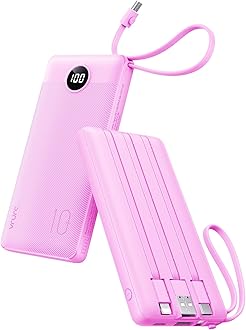 Portable Charger 10000mAh, Travel Essentials Battery Pack, 5 Output 2 Input Power Bank, Built-in Micro & USB C Cables Phone Charger Compatible with iPhone,Samsung,Android-Purple(1 Pack)