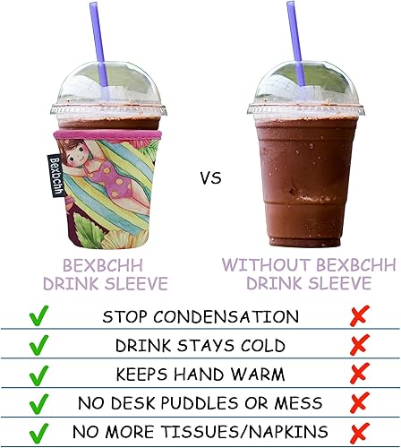 Miniatura 5 de Bexbchh Paquete de 4 fundas reutilizables para café helado, funda aislante para bebidas frías, portavasos de neopreno, funda de café Starbucks,