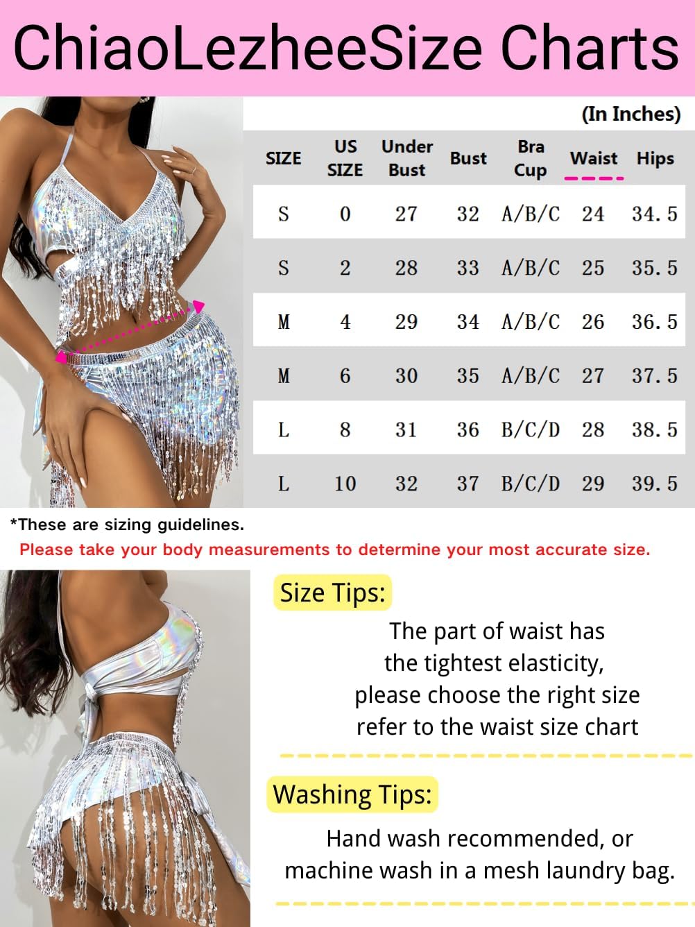 Sparkly Rave Outfits, Sequin Fringe Bikini, Metallic Skirt 3PC Set - Image 7