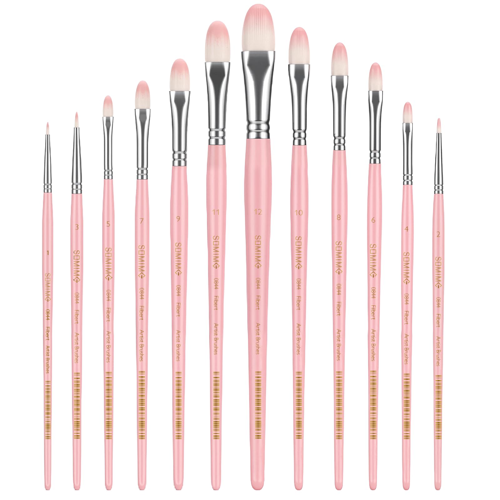 Professional Watercolor Paint Brush Set, 9 Pcs Filbert Artist Paint Brushes for Watercolor, Oil, Gouache and Acrylic Painting, Pink Handle