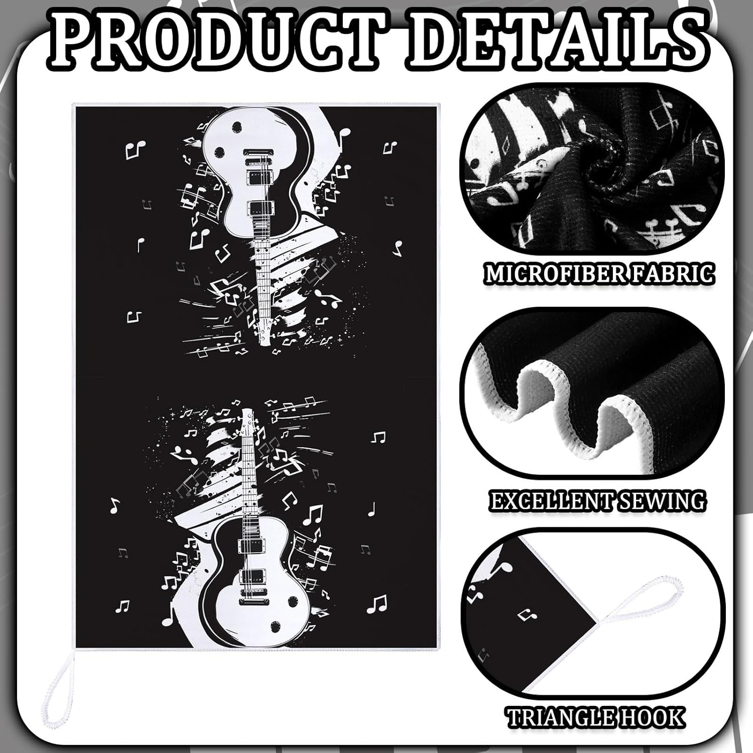 Sunnyray 6 Pcs Kitchen Towels Dish Cloths Nature Modern Absorbent Hand Tea Wash Cloth with Hanging Loop for Bathroom Home Farmhouse Kitchen Gifts (Unique Black White,Music Notes) - Image 5