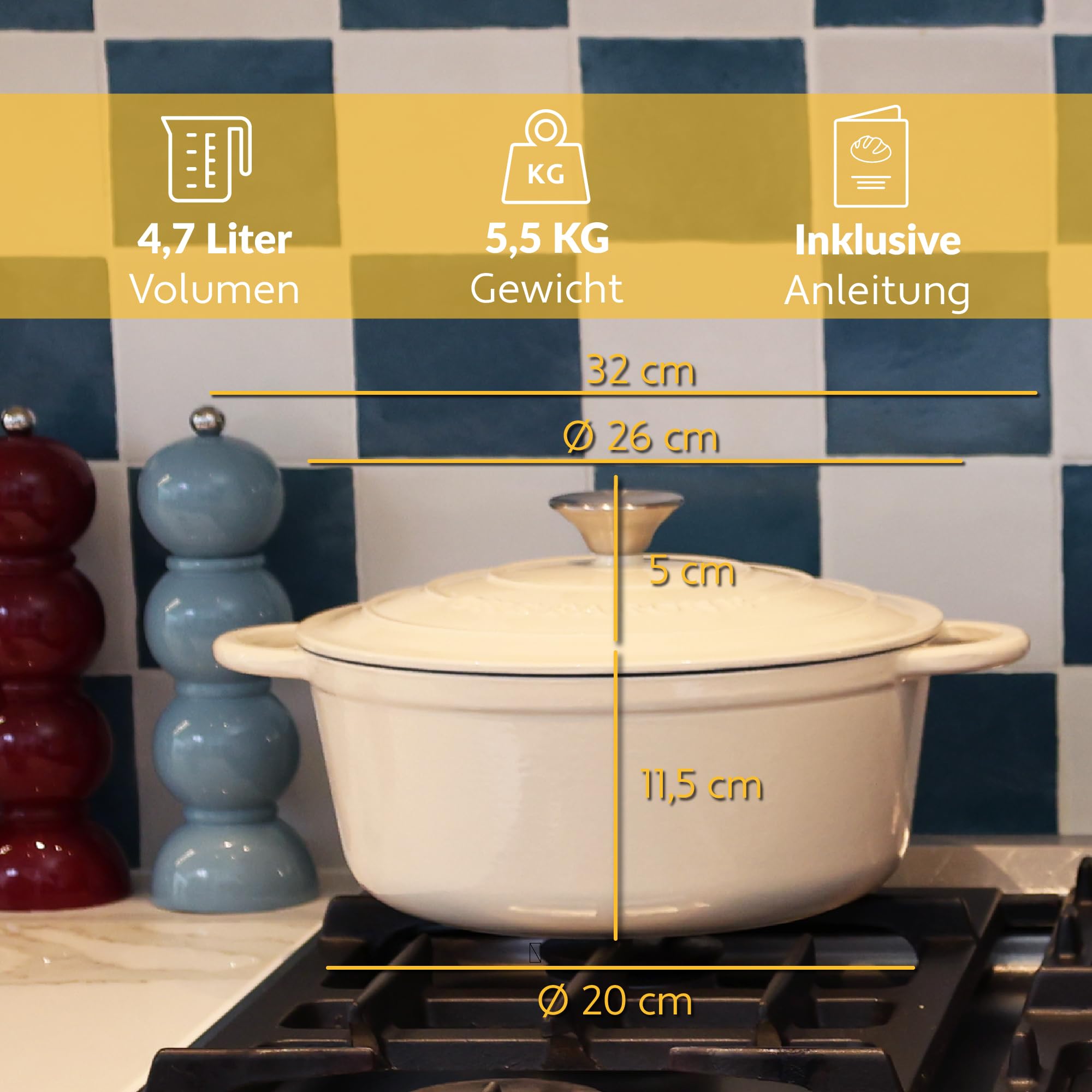 Chefarone Gusseisen Topf 26 cm 4 4,7 L – Bild 4