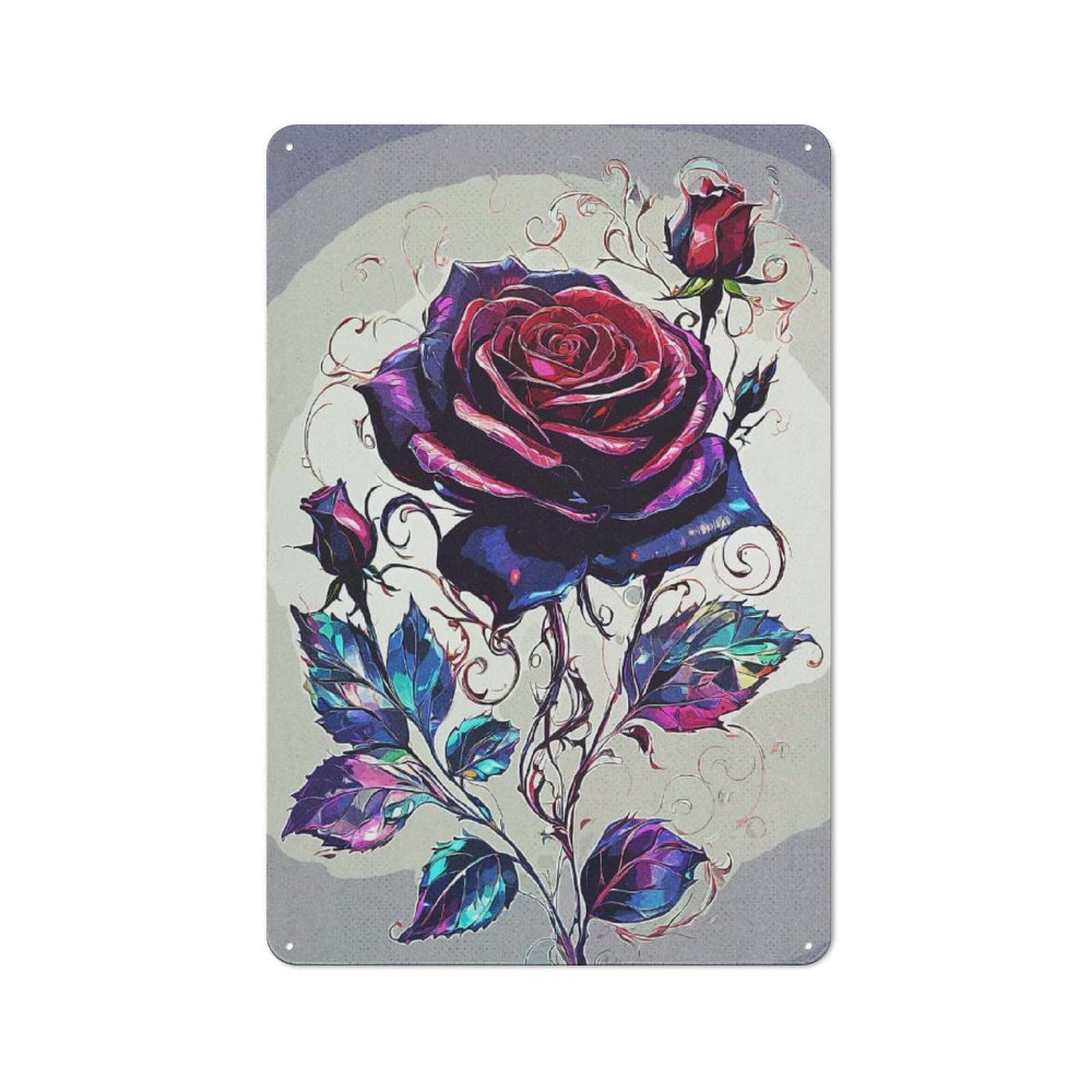 Junmoney Rose Fantasy Metal Sign 30X20cm With For Workshop Wall, Retro Decor, For Garage, Workshop And Man Cave Decoration