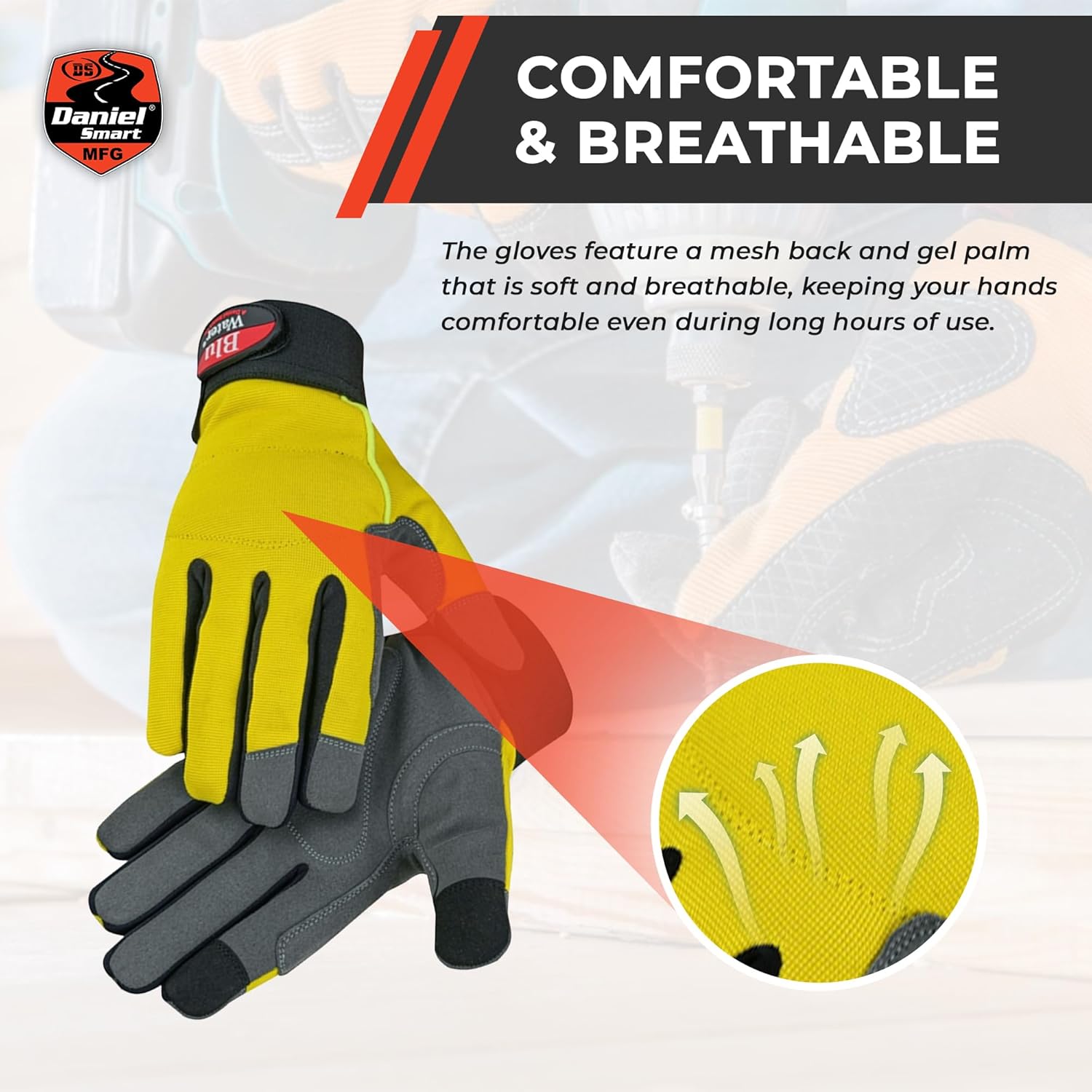 Daniel Smart All-Purpose Work Glove Mesh Leather Protective Hand Gloves with Gel Palm Design Touchscreen Gloves with Maximum Grip & Comfort.