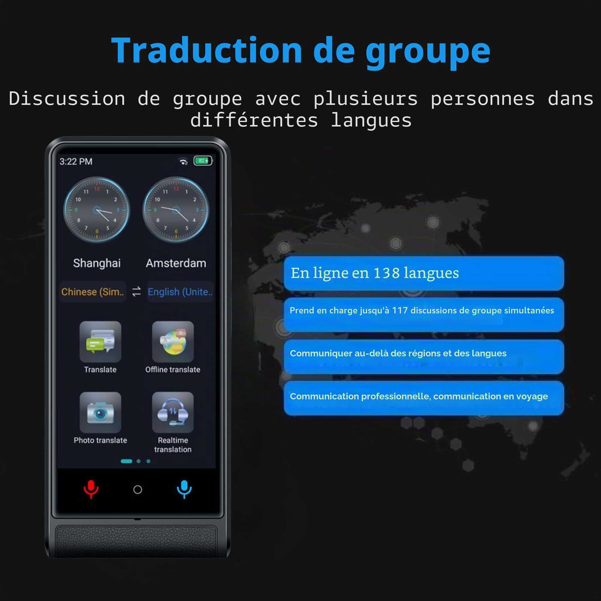 Traducteur Vocal Instantane 2026, Ecran Tactile 4 Pouces, Alliage d'Aluminium, 142 Langues en Ligne 22 Hors Ligne, Traducteur IA