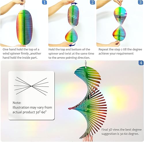 Miniatura 7 de Molinillo de Viento Onda Arcoíris Molinillos de Viento para Patio y Jardín, 15 pulgadas Arte Cinético Colgante para Patio Escultura de Viento,