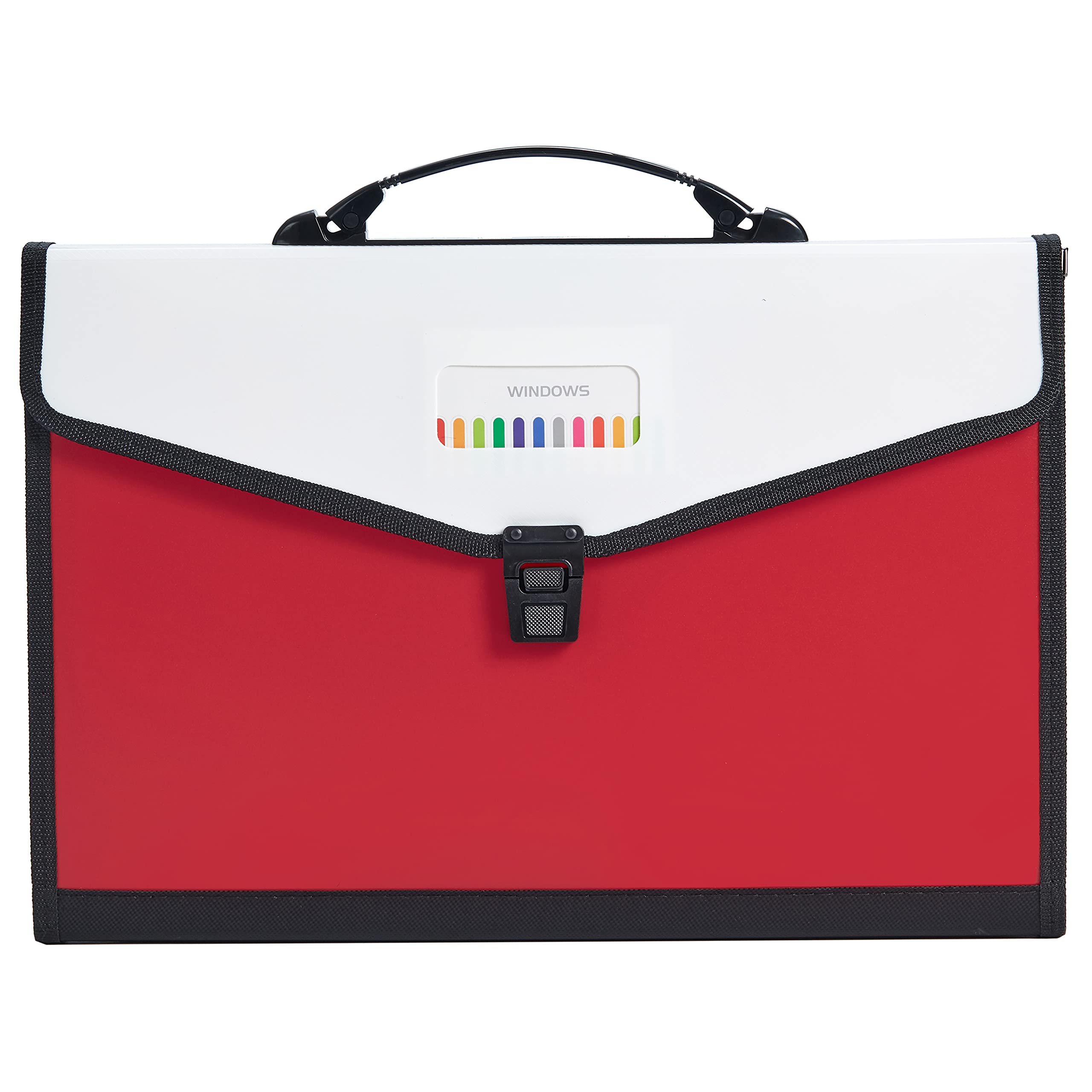 Cartella portadocumenti espandibile con 13 tasche, con manico, in plastica, espandibile e mensile, portatile, per ufficio, scuola e casa (rosso)