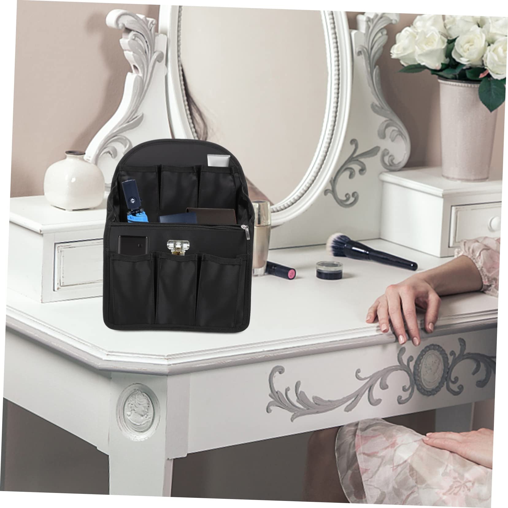 Gatuida Organizador Interior para Mochila de Nylon Negro, Cómodo y Transpirable Múltiples Bolsillos y Ranuras, Adecuado para Viajes y Organización de Equipaje