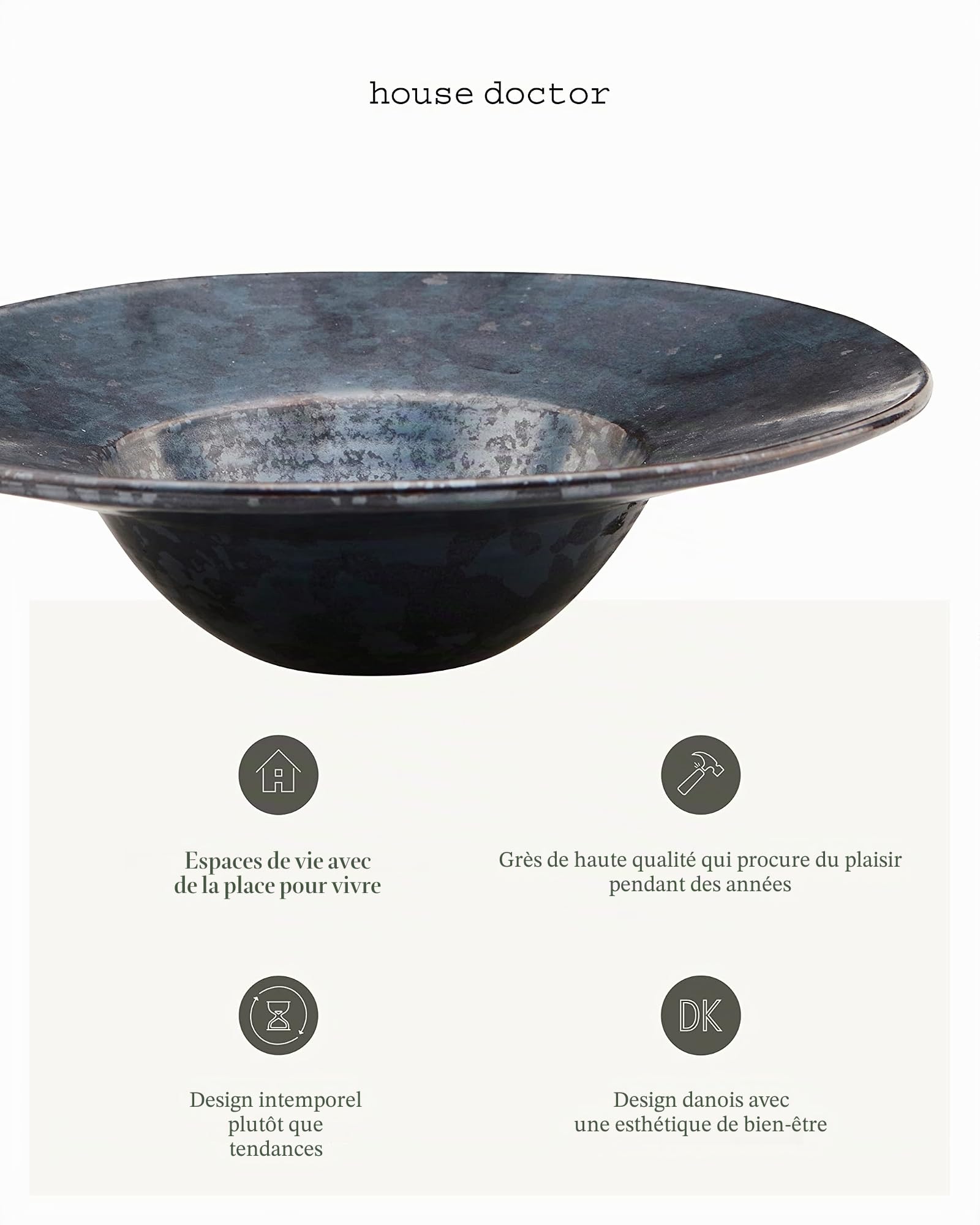 House Doctor Assiette à pâtes Pion noire | Bol profond en faïence | Vaisselle noire | Style Scandi pour une sensation de vie hygge, Pebble Black