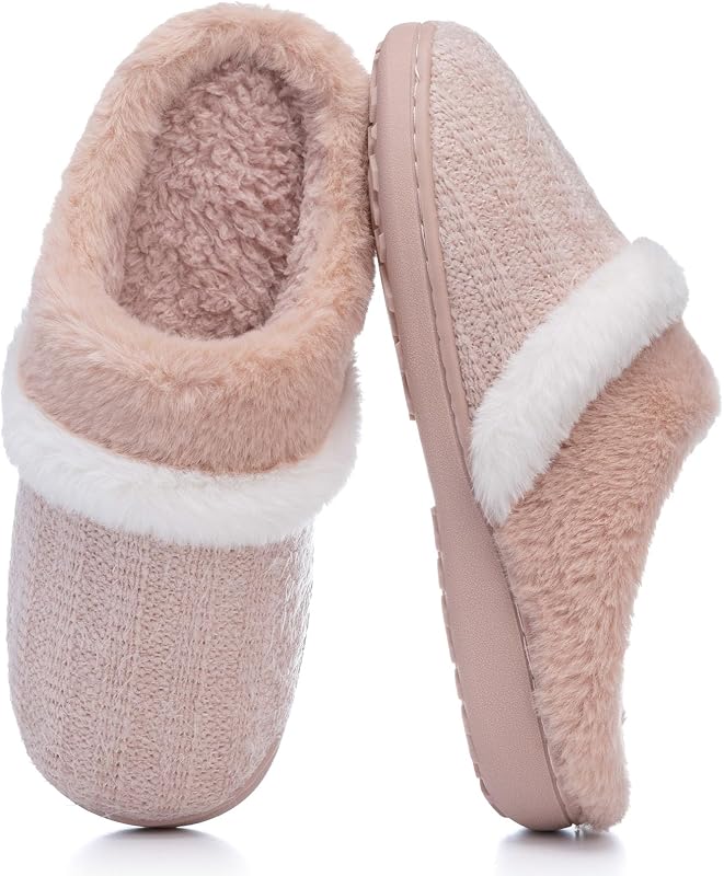 Fuzzy Slippers for Women Indoor Outdoor with Memory Foam Cozy Shoes