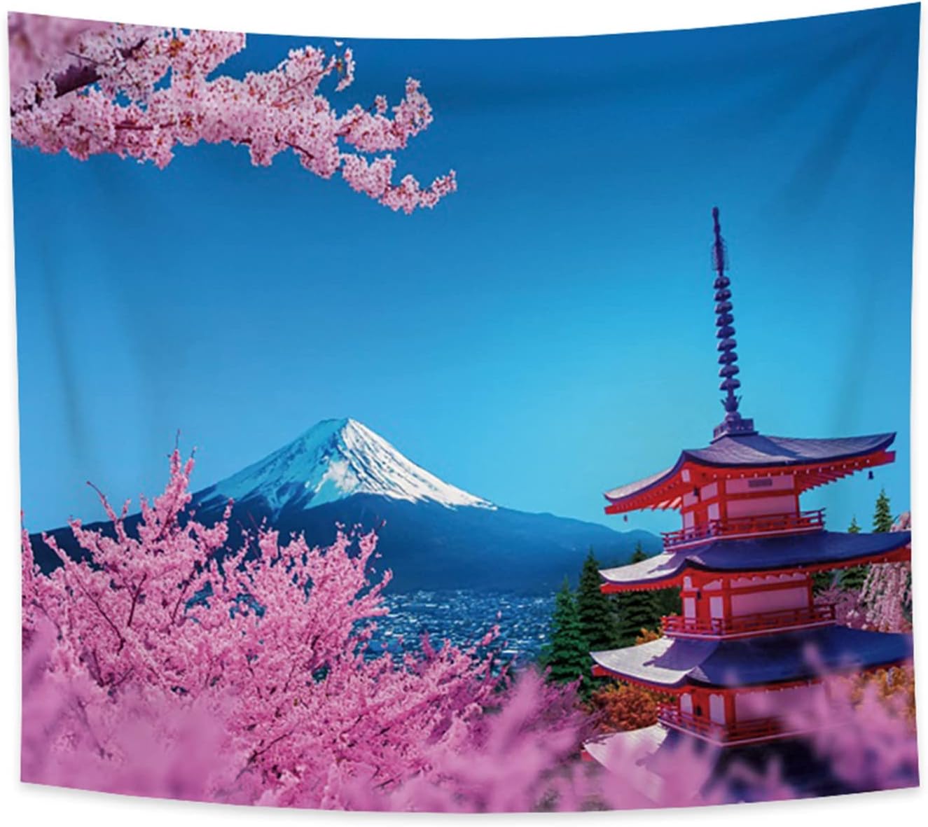 Qinunipoto タペストリー 富士山 和風の建物 五重塔 タワー 桜の花 180x160cm 家 お店 壁飾り 大判 おしゃれ インテリア 飾り 多機能 装飾布 部屋 雰囲気転換 新居お祝い 個性プレゼント ポリエステル製 即出荷