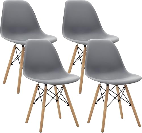 CangLong - Sillas de comedor modernas de mediados de siglo, sillas DSW de plástico, juego de 4 unidades, color gris