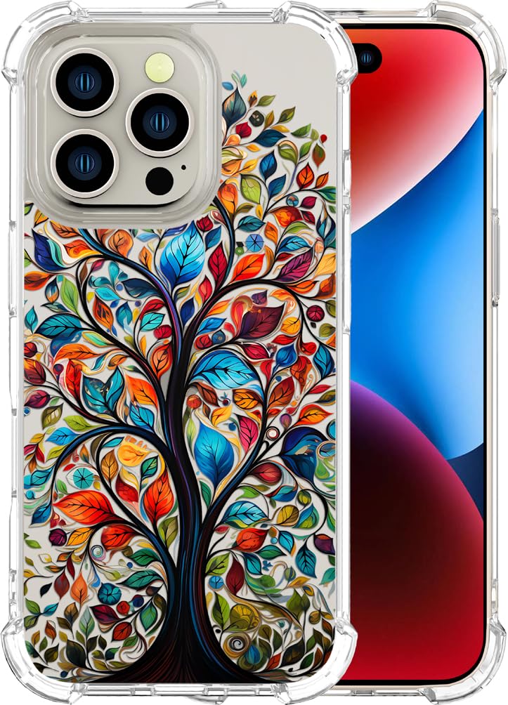 ENDIY Cases Compatible with iPhone 16 Pro Case for Women Cute Phone Case Clear Design, 16 Pro Case Transparent Cool Kawaii Protective,Tree Colorful