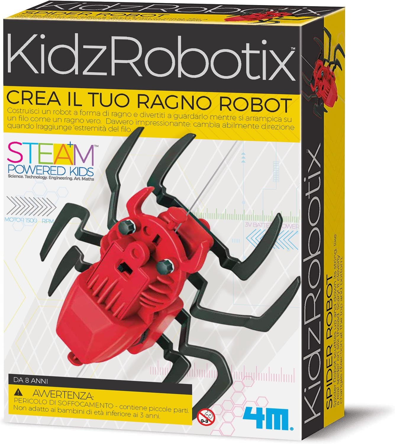 4M KidzRobotix Crea il Tuo Ragno Robot | Kit STEM per Costruire un Ragno Meccanico che Cammina | Gioco Educativo per Bambini 8