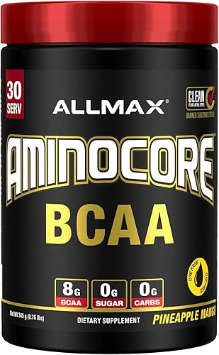 Miniatura 15 de ALLMAX Nutrition AMINOCORE BCAA en polvo, 0.29 oz de aminoácidos, bebida de recuperación intra y después del entrenamiento, sin gluten, limonada