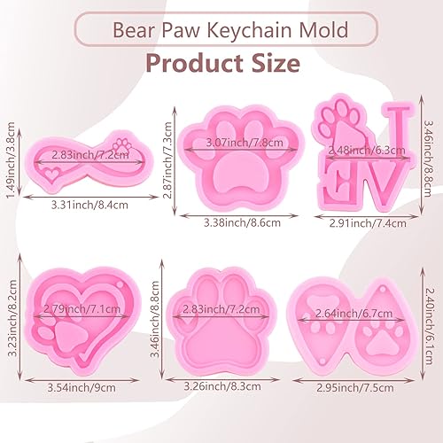 Miniatura 2 de Molde de silicona para llavero de cinta de amor, moldes de resina con estampado de pata de amor, moldes de resina para aretes de resina para