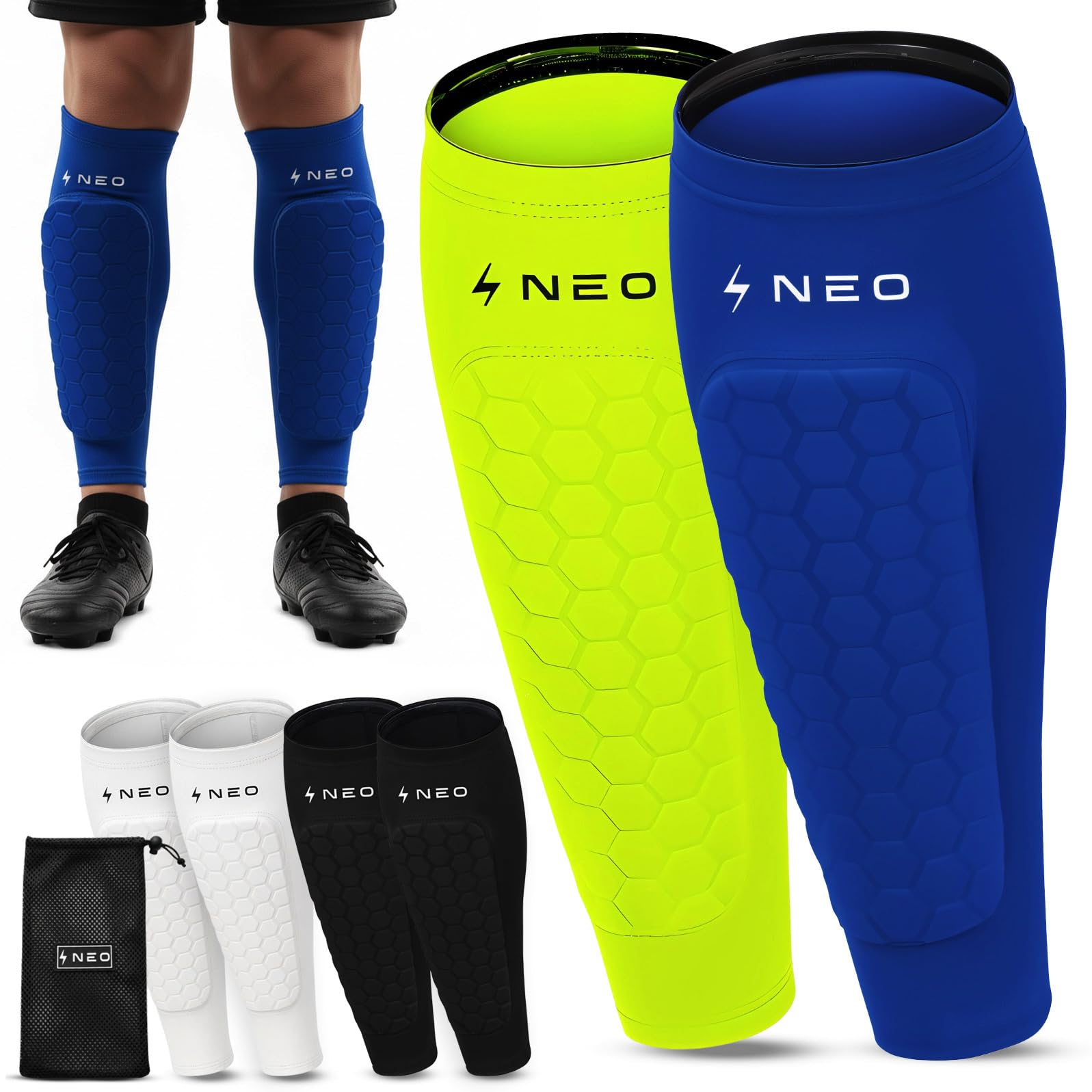2 Pares Espinilleras Futbol Niño Premium | Protección de Pantorrilla para Adultos y niños | Bolsa De Regalo | Transpirable y Antigolpes | Ideales para Fútbol, Baloncesto, Ciclismo — view 8