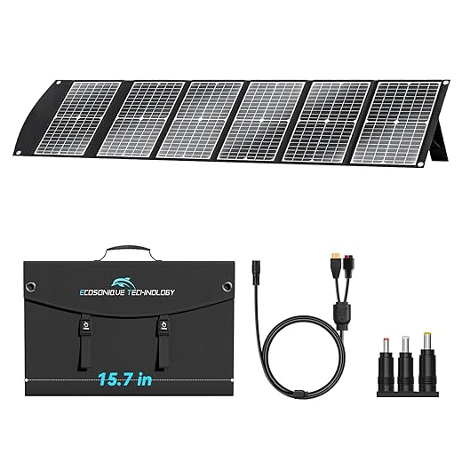 Ecosonique 100W Portable Foldable Solar Panels Charger Fast Charging with USB-C PD3.0 USB-A QC3.0 DC 20V Lightweight with Kickstand for Camping Power Station Solar Generators Cell Phones Power Banks