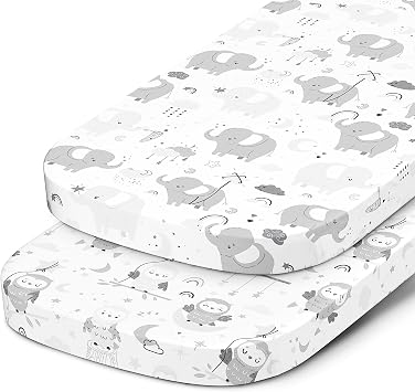 Bedside Sleeper Bassinet Sheets for 33x20 Inch Mattress Pad - Compatible with Maxi COSI Iora, Kidsclub, Angelbliss, Baby Joy, Koola Baby Bedside Bassinet - 100% Jersey Cotton - 2 Pack