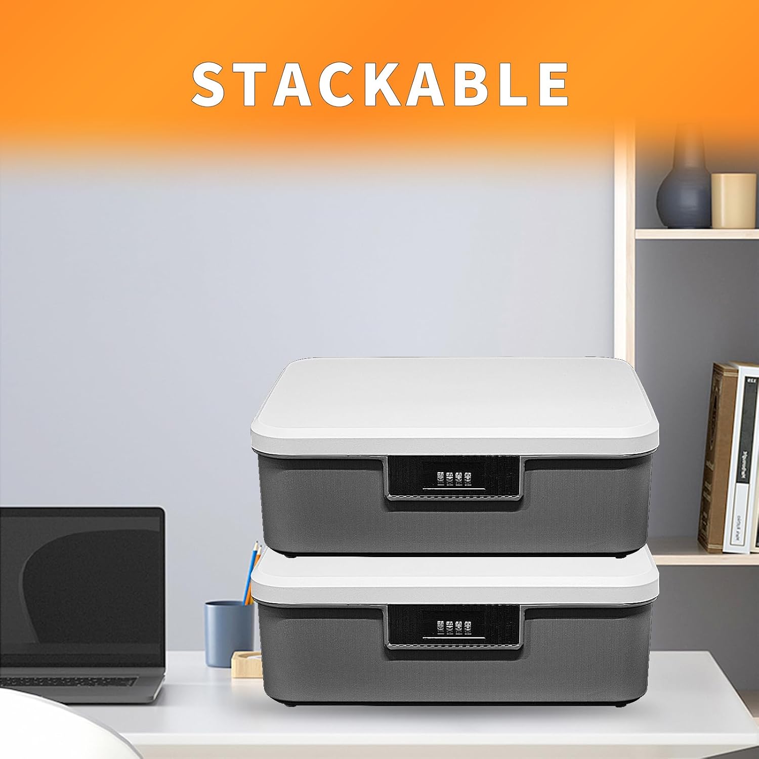 Lockable Storage Container Bin, 4.2 Gallon Capacity Organizer Box with Combination Lock, Heavy Duty Plastic Trunk, Usable As Item Organizer Or Office File Storage(Gray)