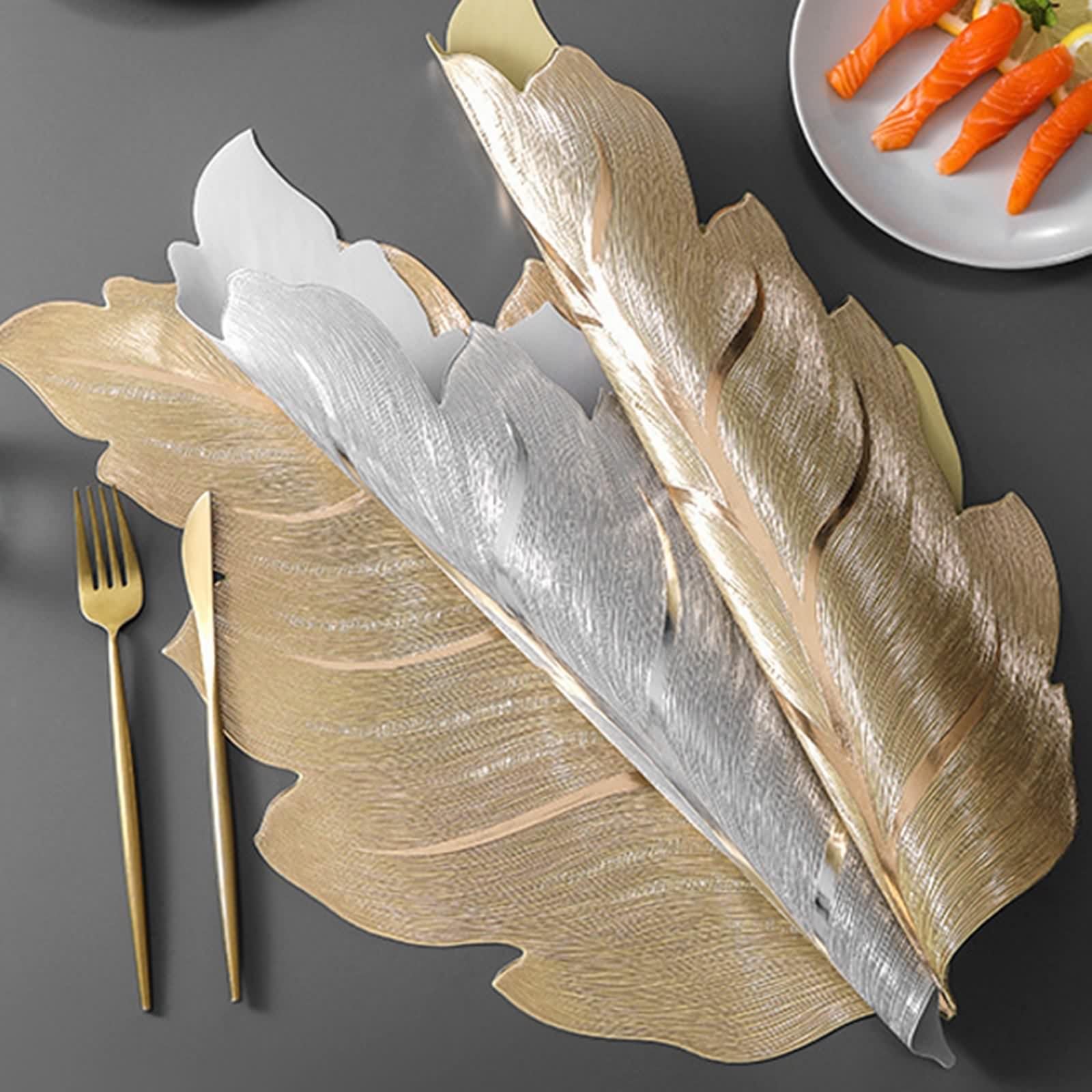 Gold Placemats, Set de Table Lavable Hiver Lot de 10 Motif de Feuilles Luxueuses PVC Dessous de Table 32x50cm