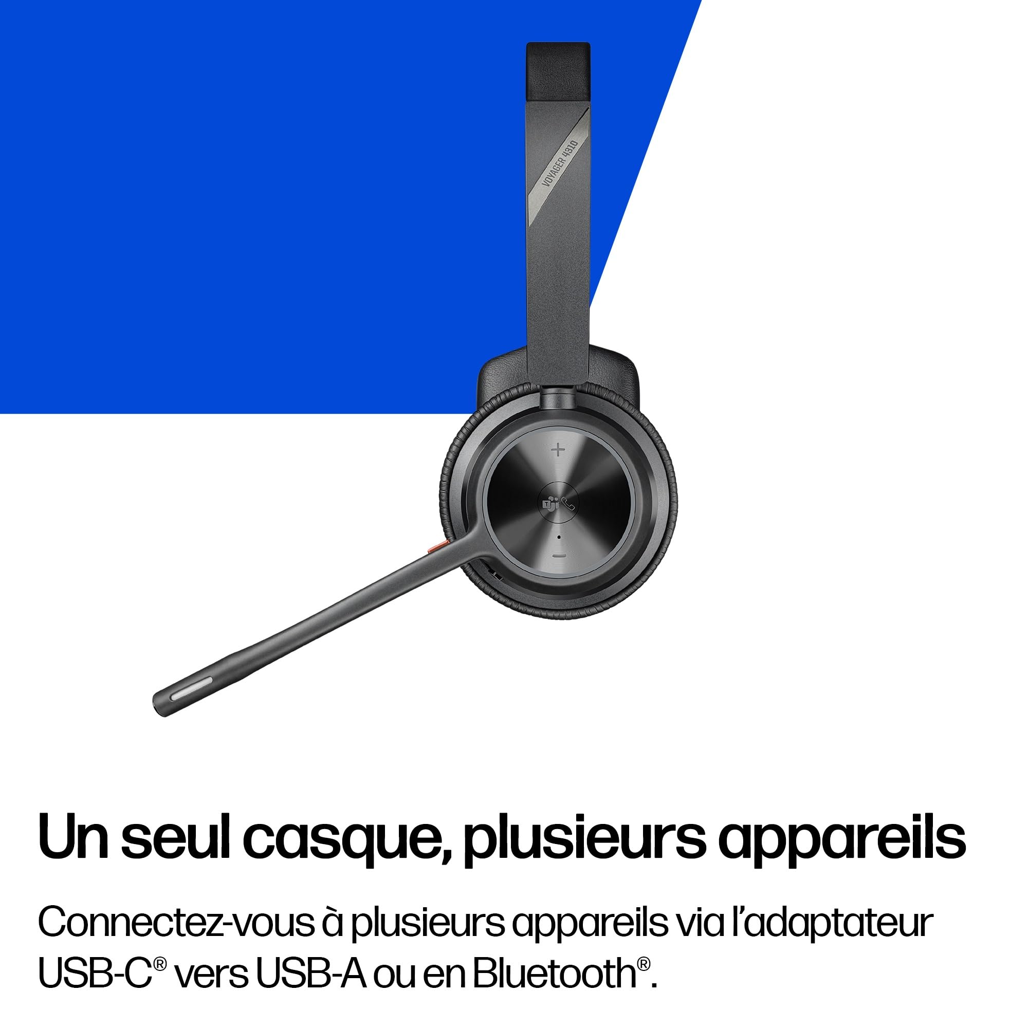 Micro-casque sans fil Poly Voyager 4310 UC et socle de chargement - Micro-casque Bluetooth monaural avec perche de microphone antibruit - Connexion à un PC/Mac/Téléphone portable - Teams (certifié)