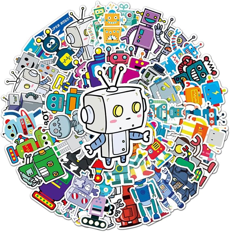 Cute Cartoon Robot Stickers for Kids - 50PCS Cool Tech Robot Stickers, Waterproof Vinyl Stickers for Water Bottles, Laptop, Skateboard, Journal, Scrapbook, Robot Lover Gifts for Boys Teens