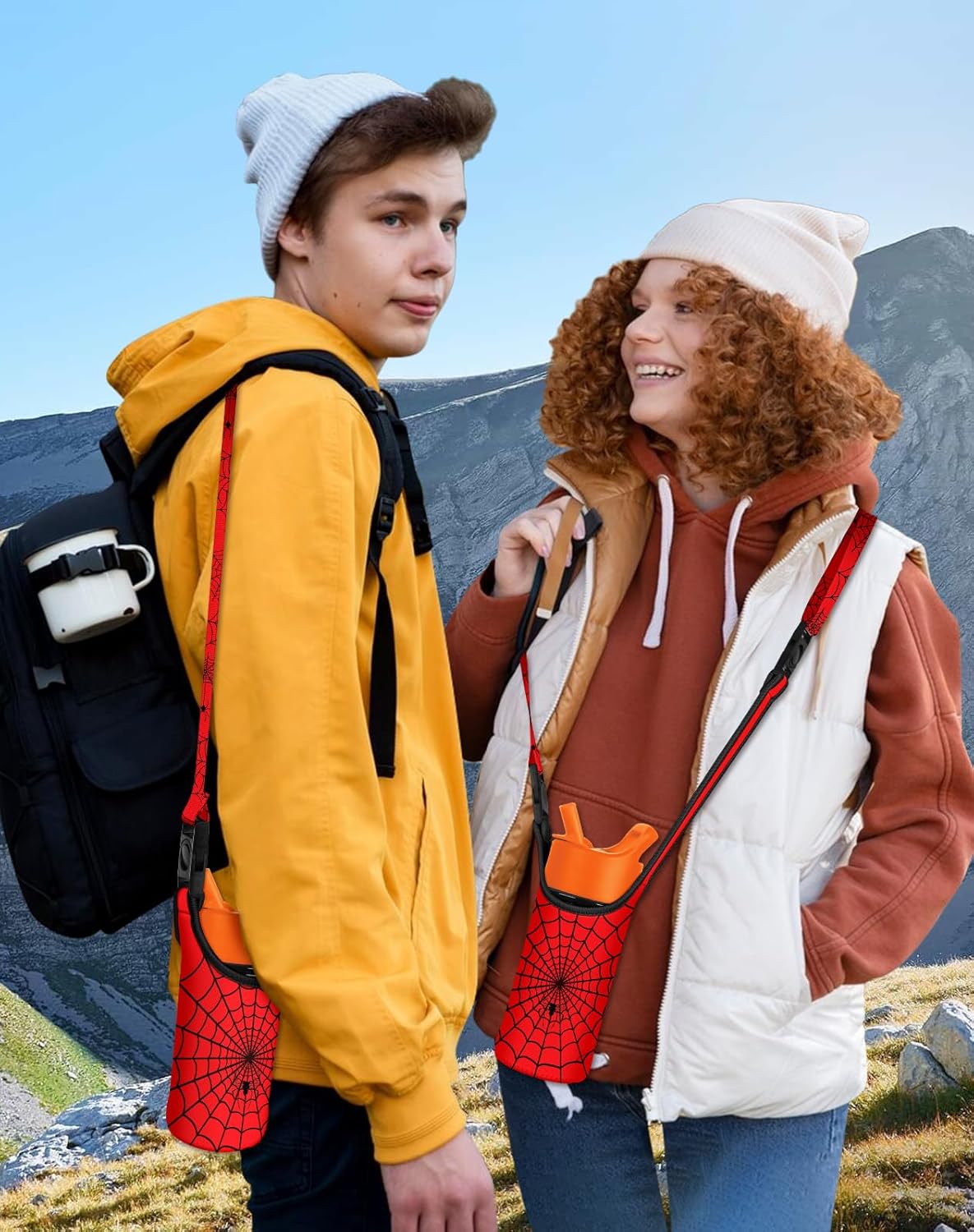 Water Bottle Carrier with Strap - Handheld Kids Water Bottle Holder for 10-16 oz / 14-20 oz Cute Cartoon Design Neoprene Crossbody Bottle Sling Bag for Boys Girls - Image 2