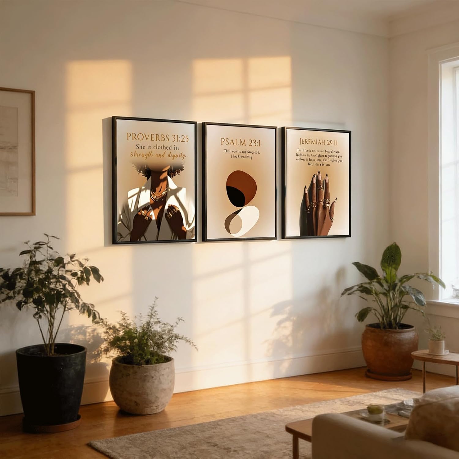 3Pcs Black Girl Wall Art African American Trendy Woman Painting Pictures Wall Decor Christian Bible Verse Abstract figure Jeremiah 29:11 Posters Prints work for Bedroom Living Room16x24 Inch Unframed