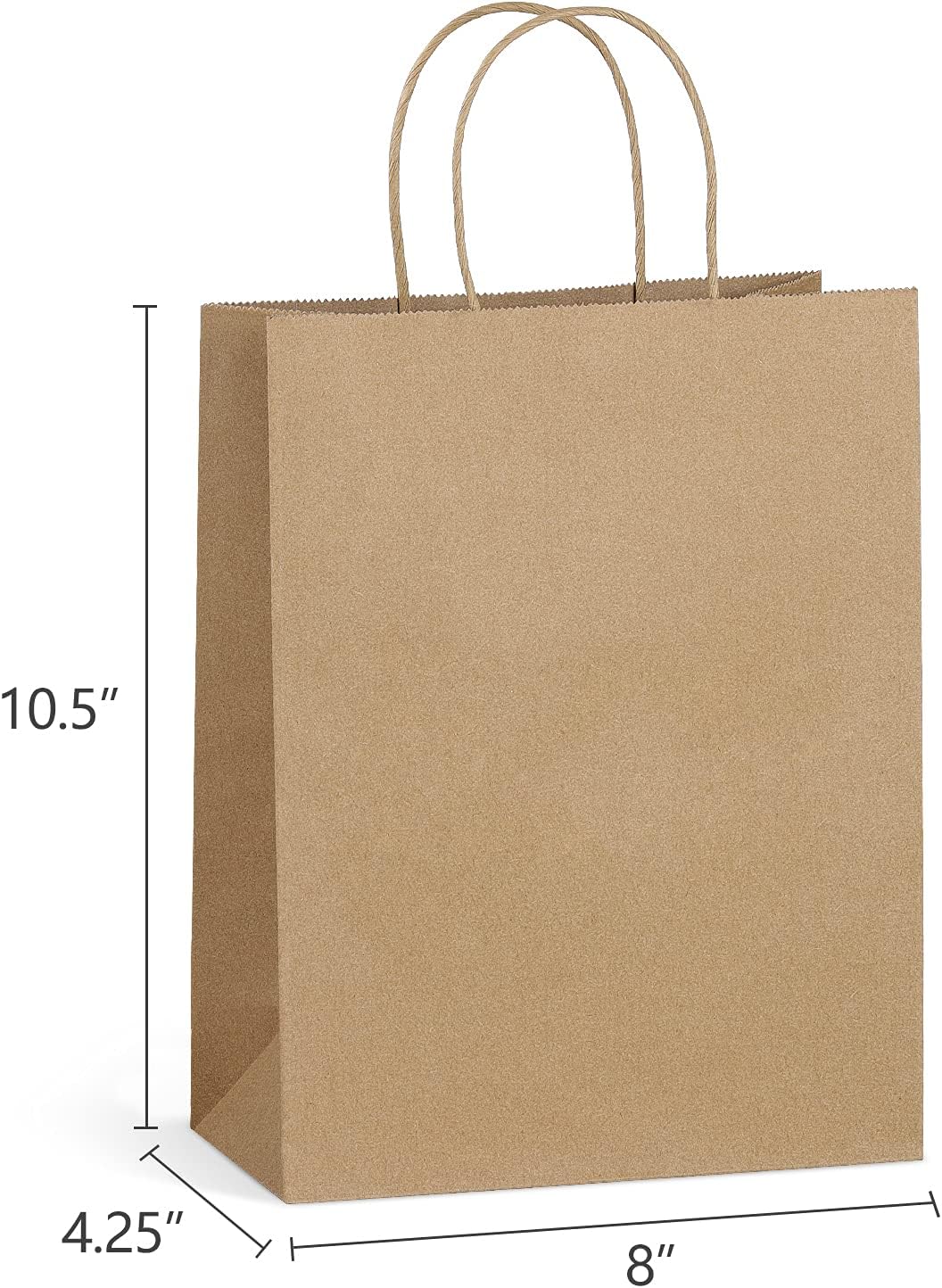 Eupako 8x4.25x10.5 Paper Bags - 100 PCS Brown Kraft Gift Bags with Handles Bulk for Shopping, Party Favor, Merchandise