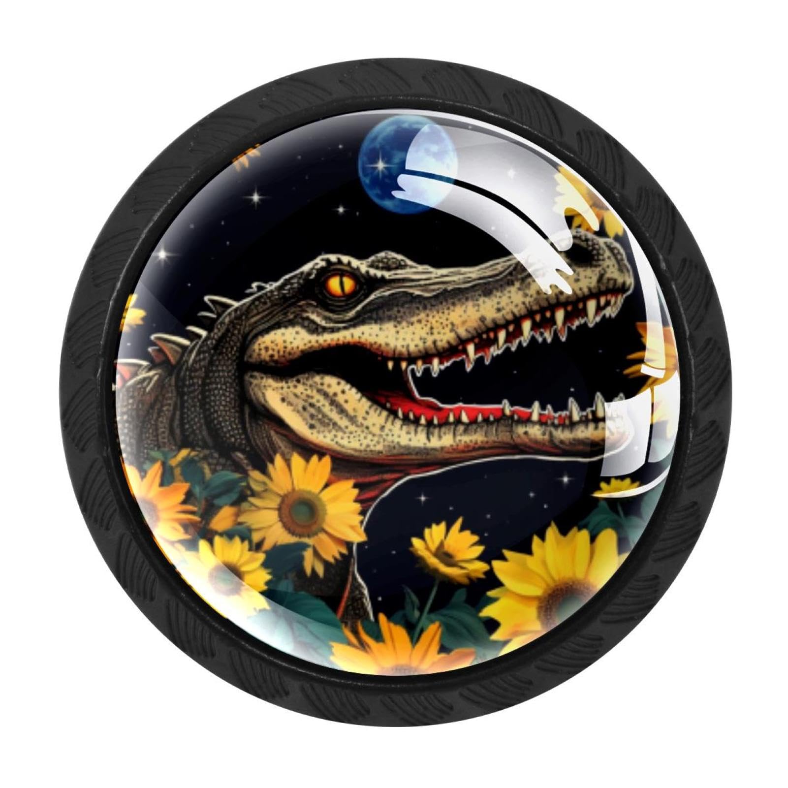 CHENZZZZ Crocodile Starry Sunflower Drawer Knobs 4 Pack Crystal Dresser Knobs 35mm Glass Cabinet Knobs for Home Office Bathroom