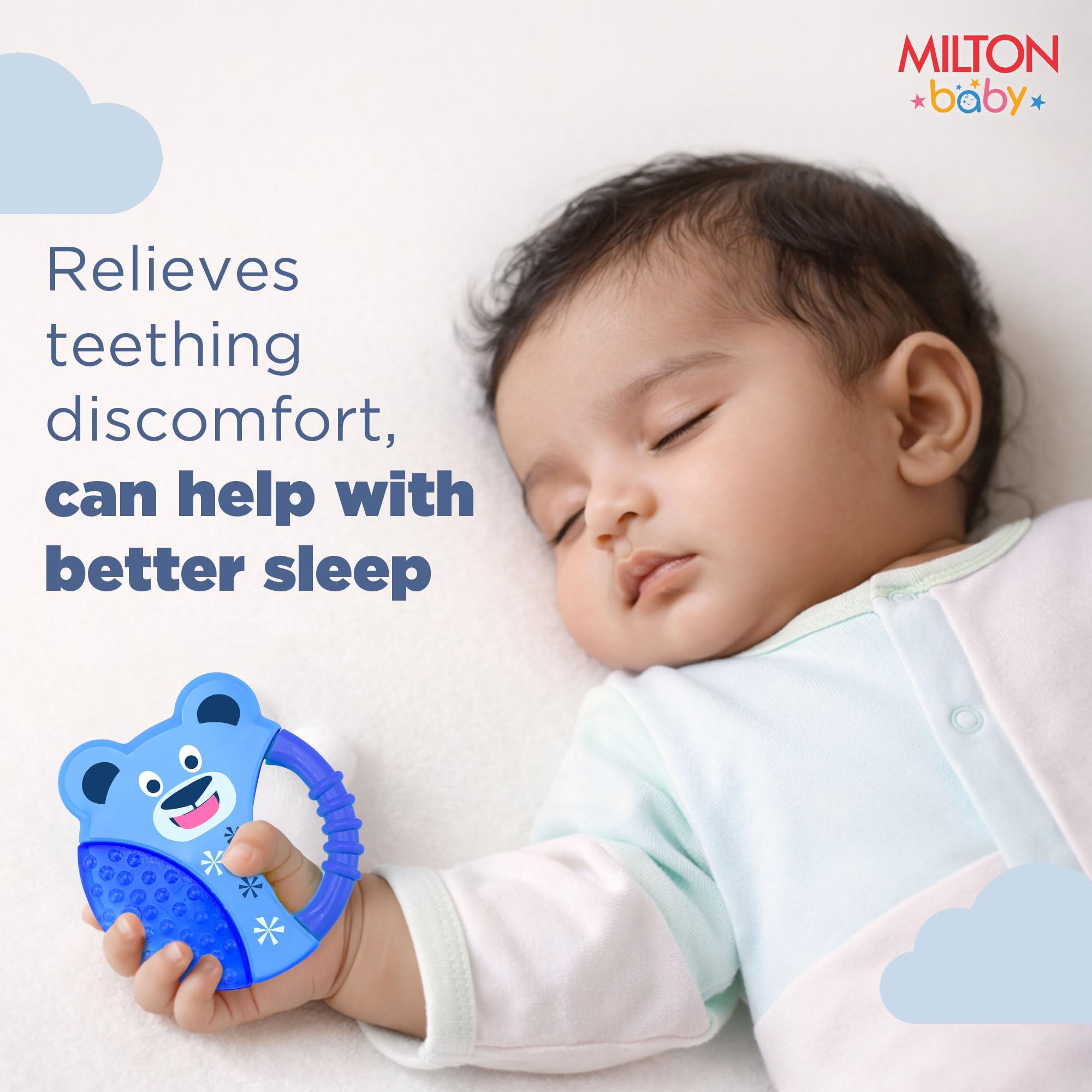 Milton Baby Water Filled Teethers for 6 to 12 Months I ISI Certified I BPA Free-Food Grade Material I Filled with 100% Purified Water I Easy Grip I 2-in-1 Gum Massage Hard-Soft Surface I Blue 1