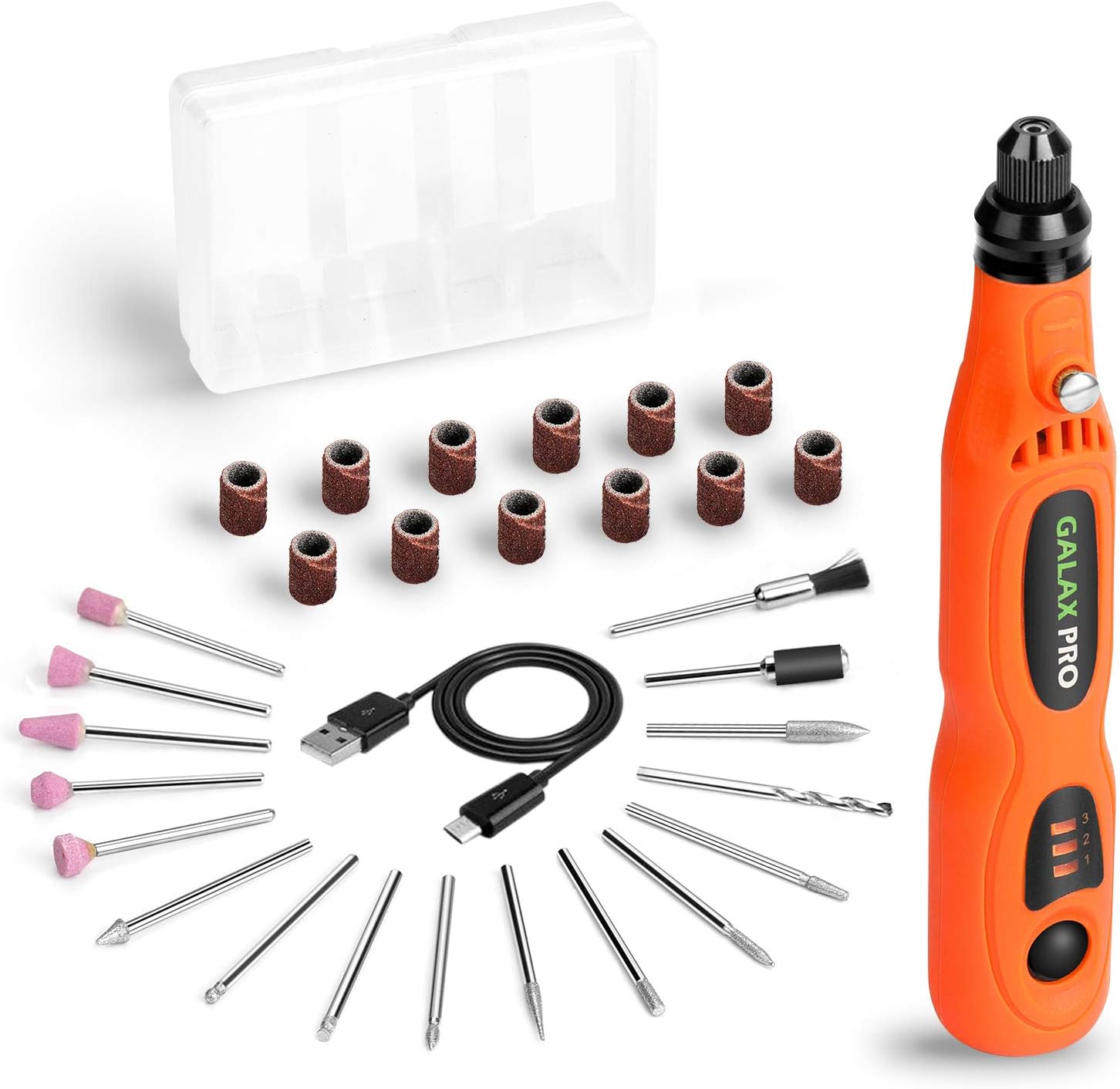GALAX PRO 3.6V Lithium Ion Mini Cordless Rotary Tool Kit, 3 Adjustable Speed, USB Charging Cable and 31 Accessories for Drilling, Grinding, Cleaning, Polishing and Carving
