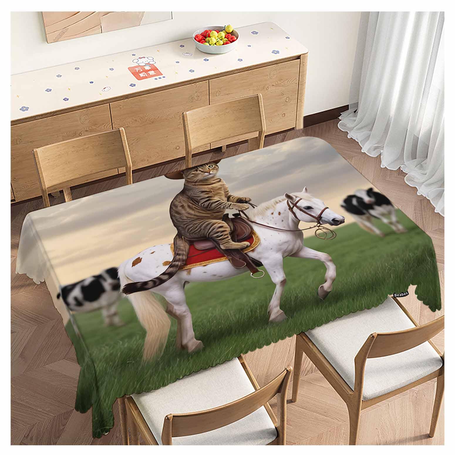 Nappe chat cowboy 137x183cm pour table de salle à manger