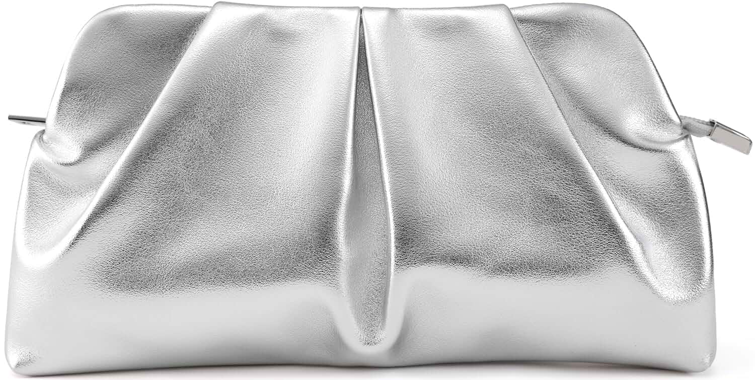 QIRACHIC Women Clutch Bag Dressy Formal Handbag Pleated PU Clutch Purse Detachable Chain