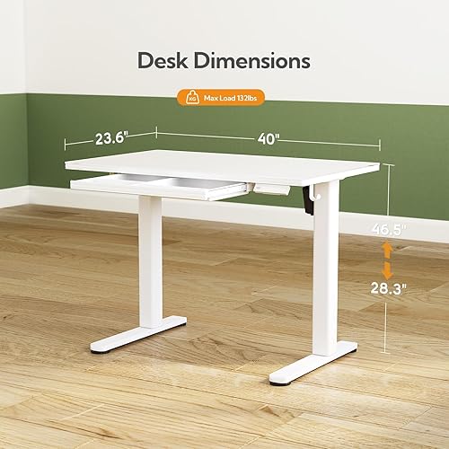 Miniatura 3 de INNOVAR Escritorio de pie de cristal con cajones, escritorio eléctrico de altura ajustable de 40 x 24 pulgadas, escritorio de pie superior de vidrio