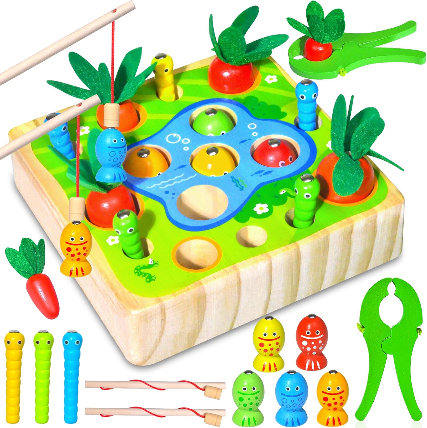 Giocattolo Montessori 4 In 1 In Legno - Pesca Magnetica E Impilabile Per Bambini 1-4 Anni - 3